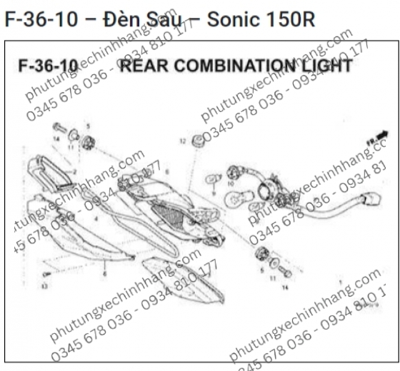 Đuôi Đèn Sau Sonic 150R