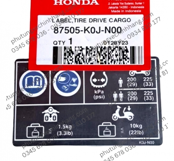 TEM THÔNG SỐ YẾM KHÓA VARIO 160 / GENNIO / SCOOPY / VARIO ĐỜI 2023 / SH 150